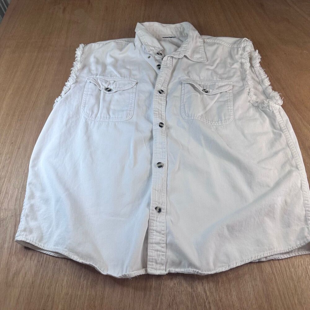 Biker Sleeveless Denim Shirt Ride With Pride Eagle Graphic White Cut Off XL